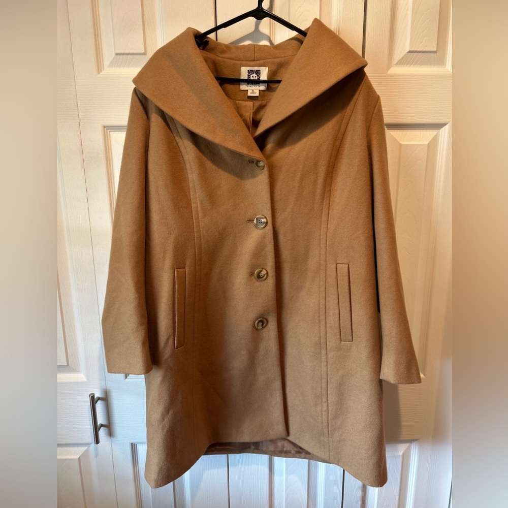 Anne Klein Wool Blend Trench Coat Camel Classic Tailored Camel Elegant Timeless
